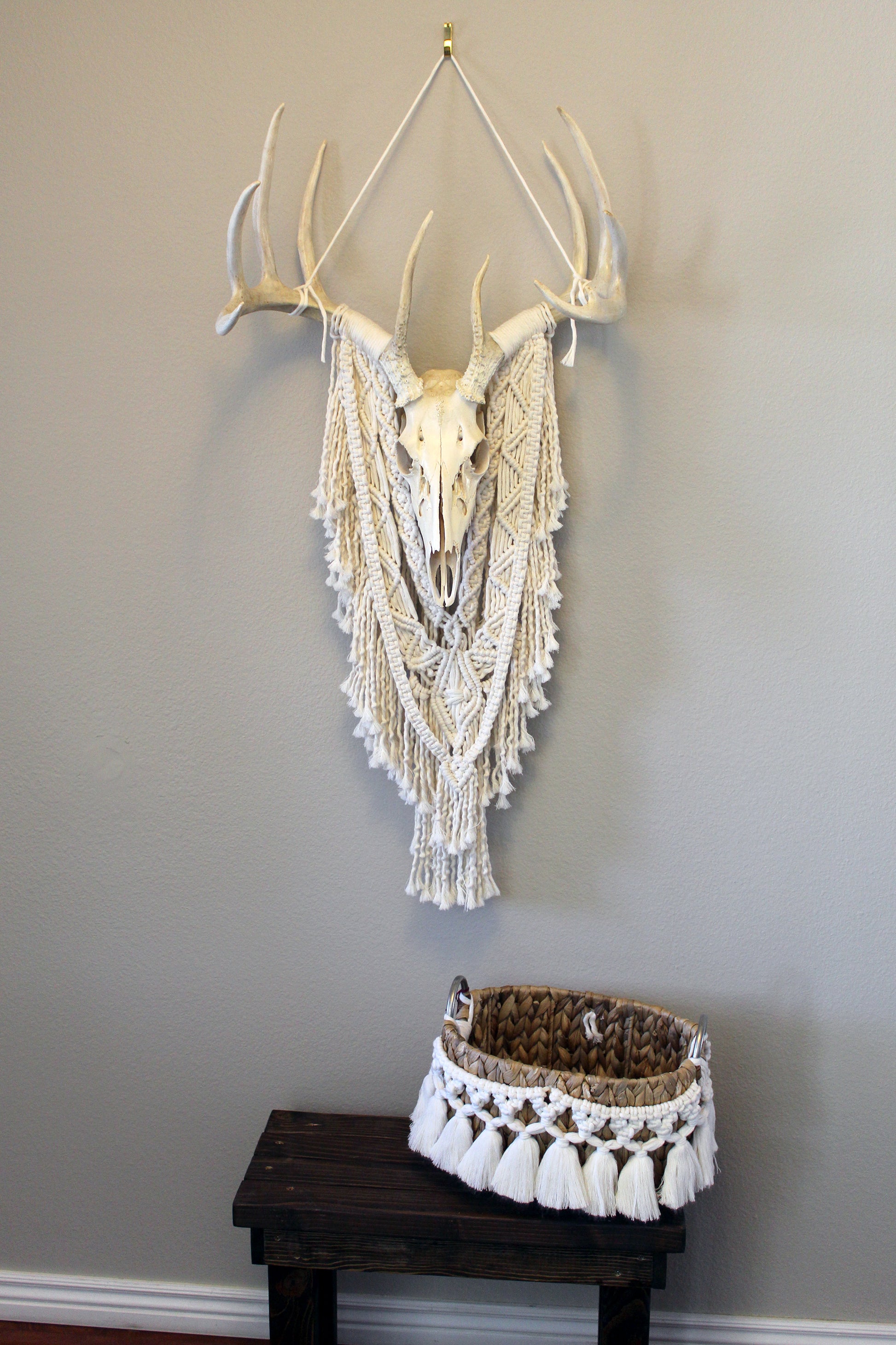 ONE-OF-A-KIND Forget Me Knots Macrame Deer Skull Wall Hanging image 1
