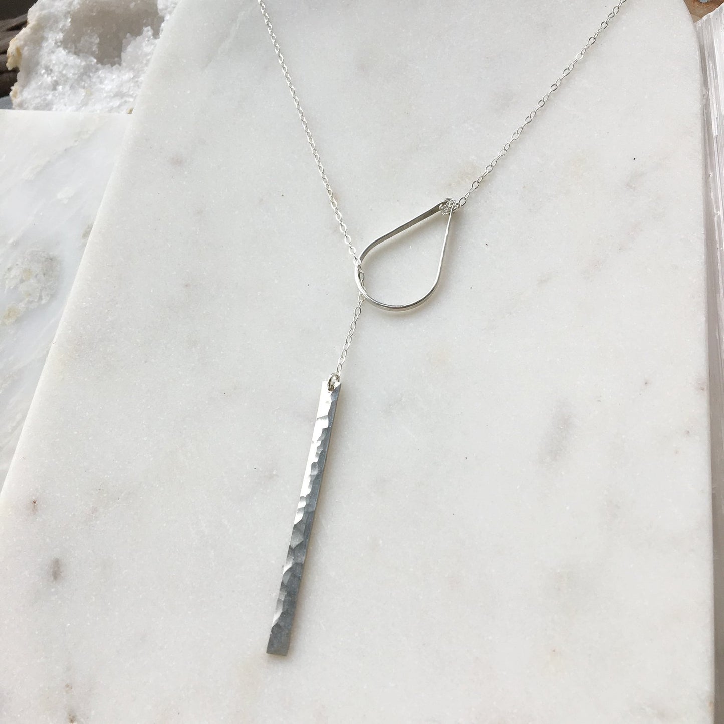 Hammered Teardrop Lariat Necklace Necklace image 0