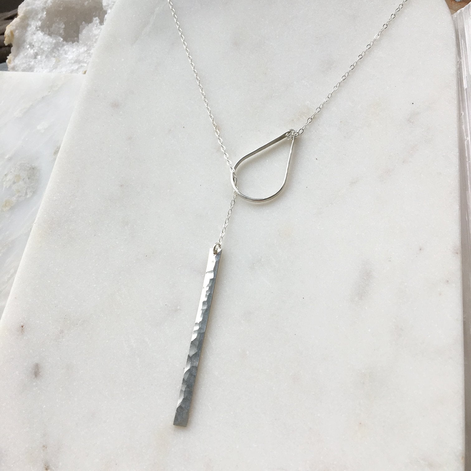Hammered Teardrop Lariat Necklace Necklace image 0