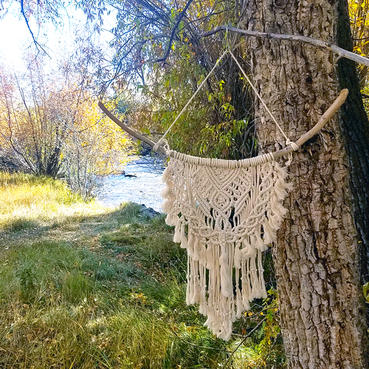 Medium Bohemian Macrame Ivory Wall Hanging image 0