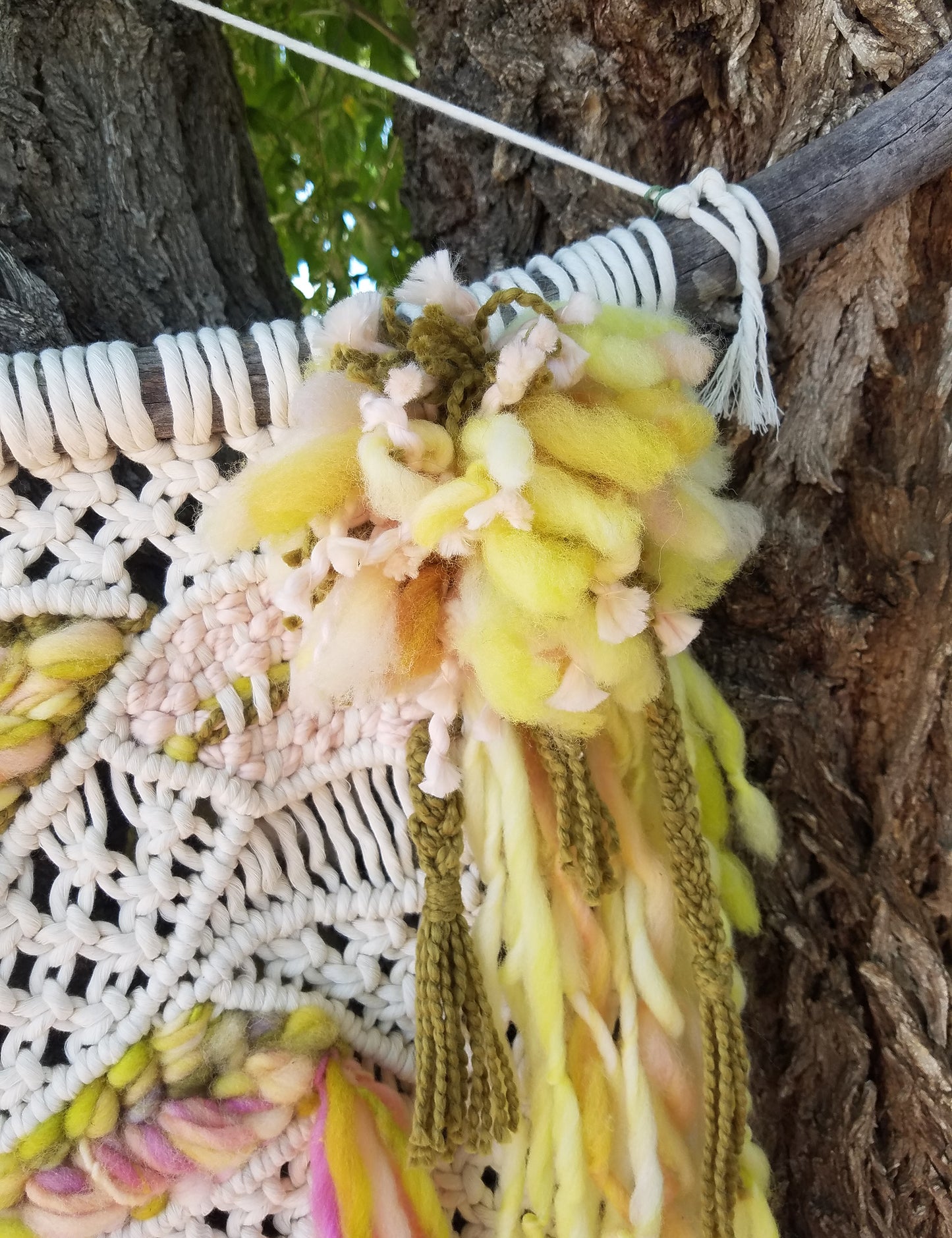 ONE-OF-A-KIND Large Green & Pink Macrame/Woven Beauty Wall Hanging image 4