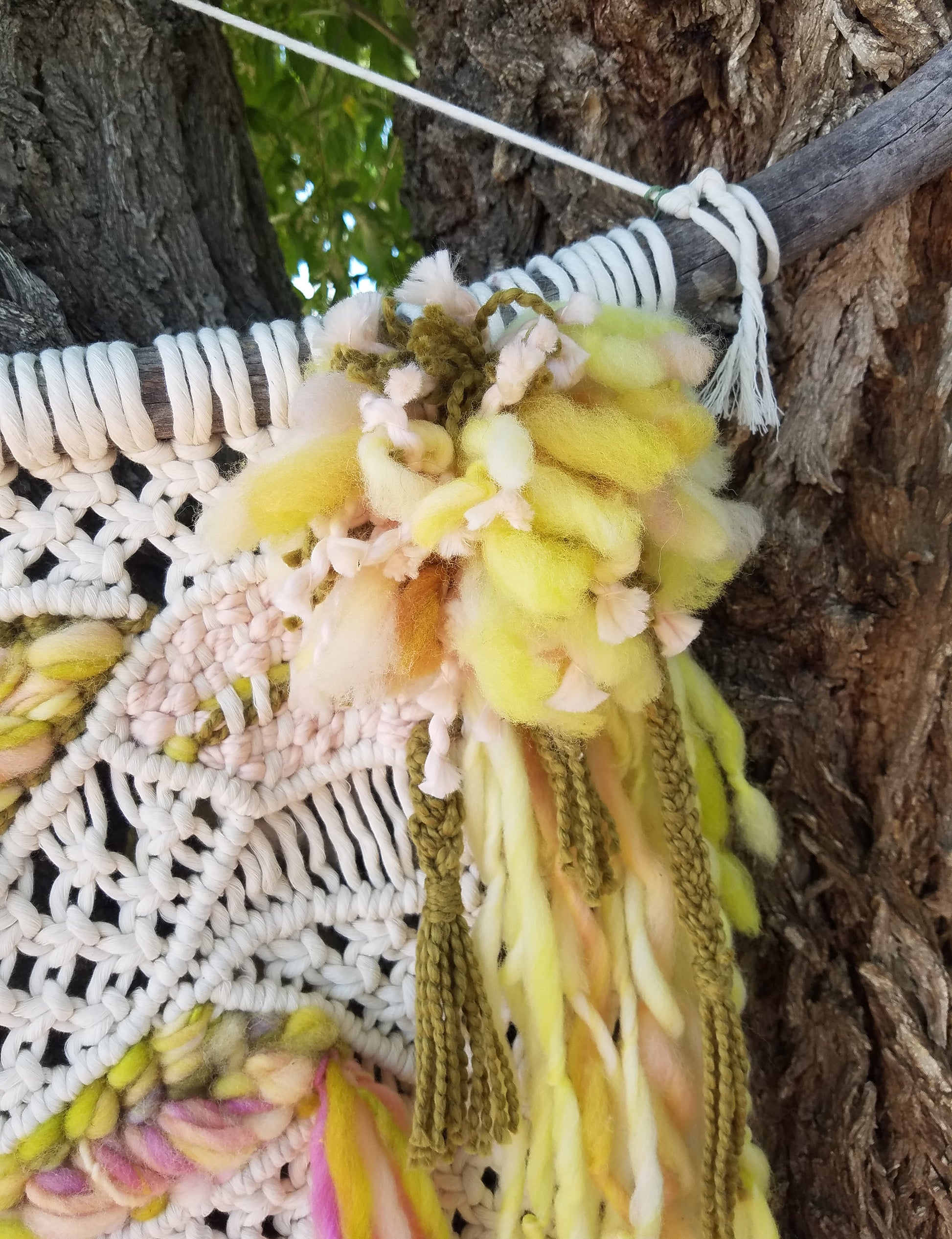 ONE-OF-A-KIND Large Green & Pink Macrame/Woven Beauty Wall Hanging image 4