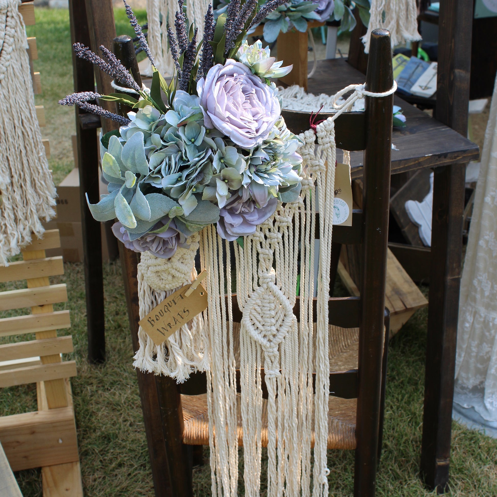 CUSTOM ORDER- "I Do" Bouquet & Chair Wraps-Macrame image 0