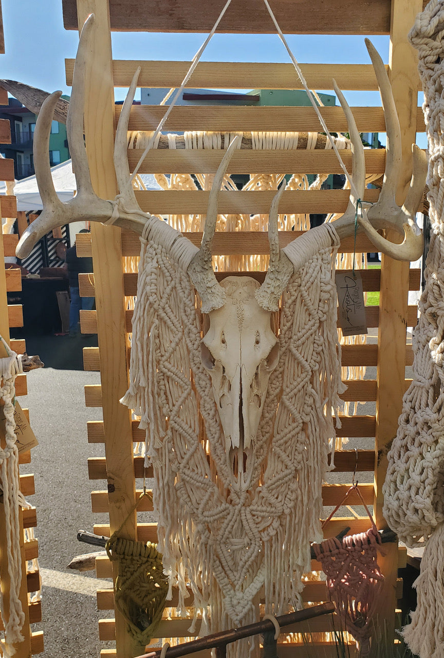 ONE-OF-A-KIND Forget Me Knots Macrame Deer Skull Wall Hanging image 0