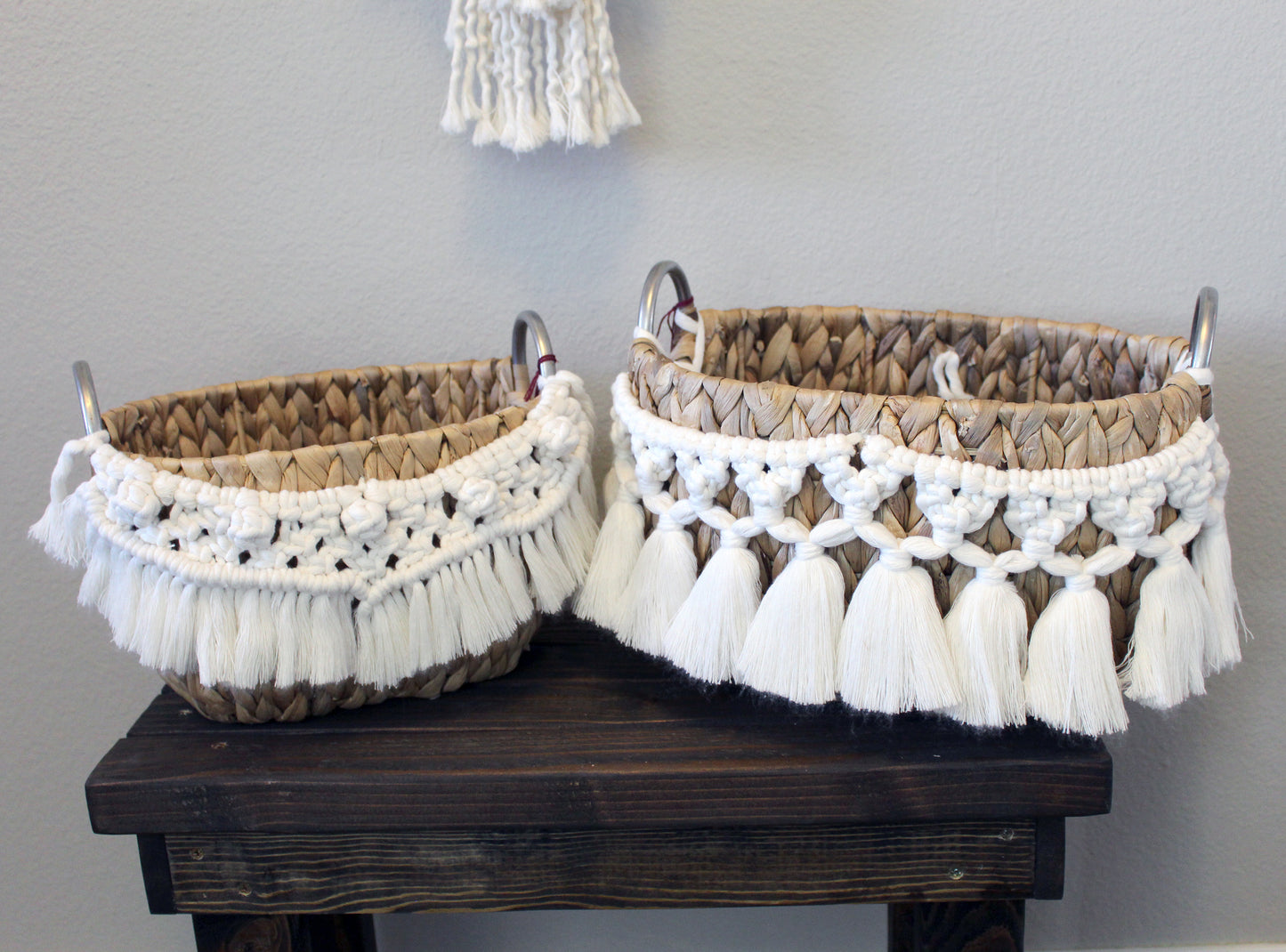 Forget Me Knots Macrame Oval Wicker Baskets image 2