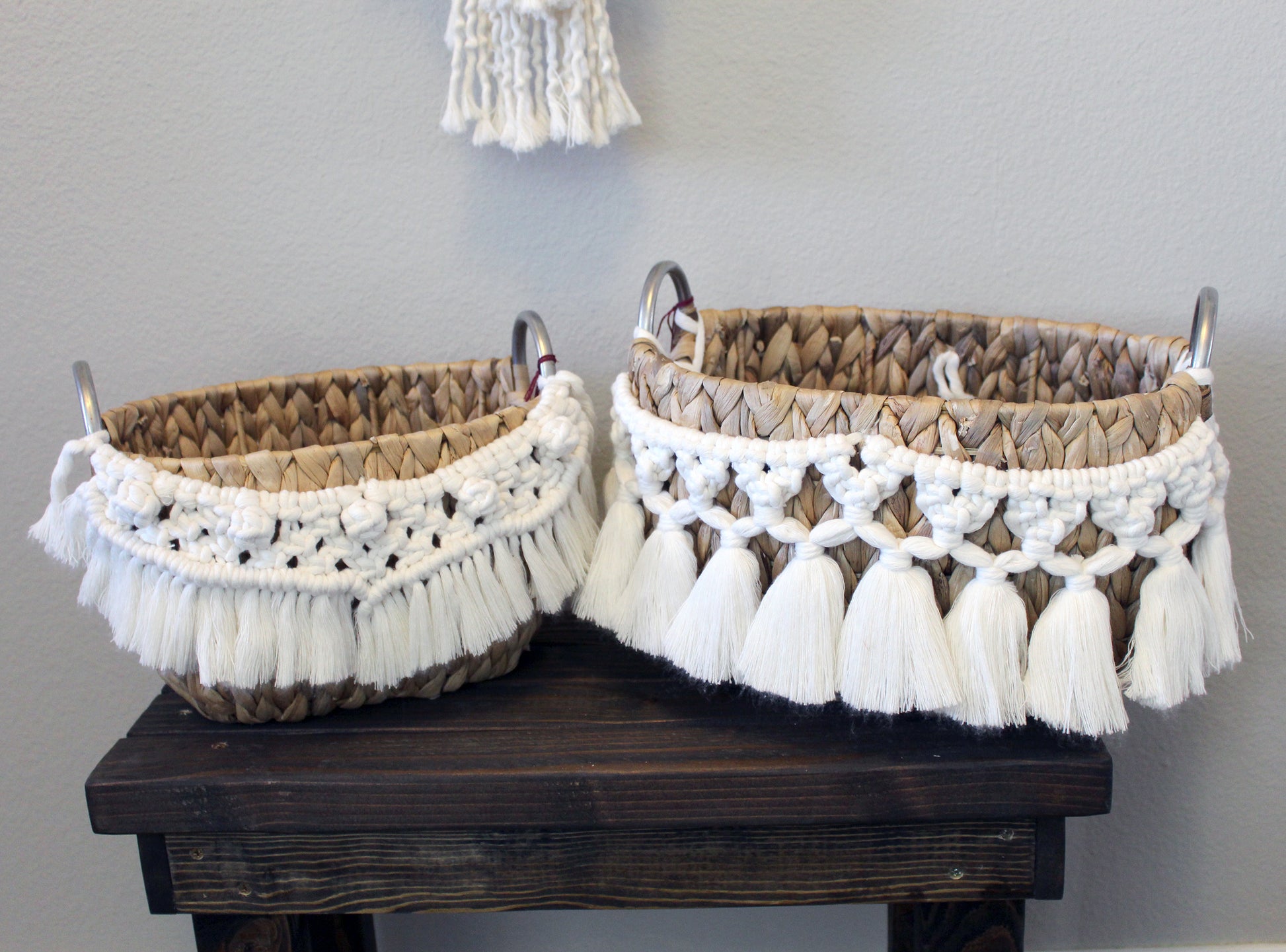 Forget Me Knots Macrame Oval Wicker Baskets image 2