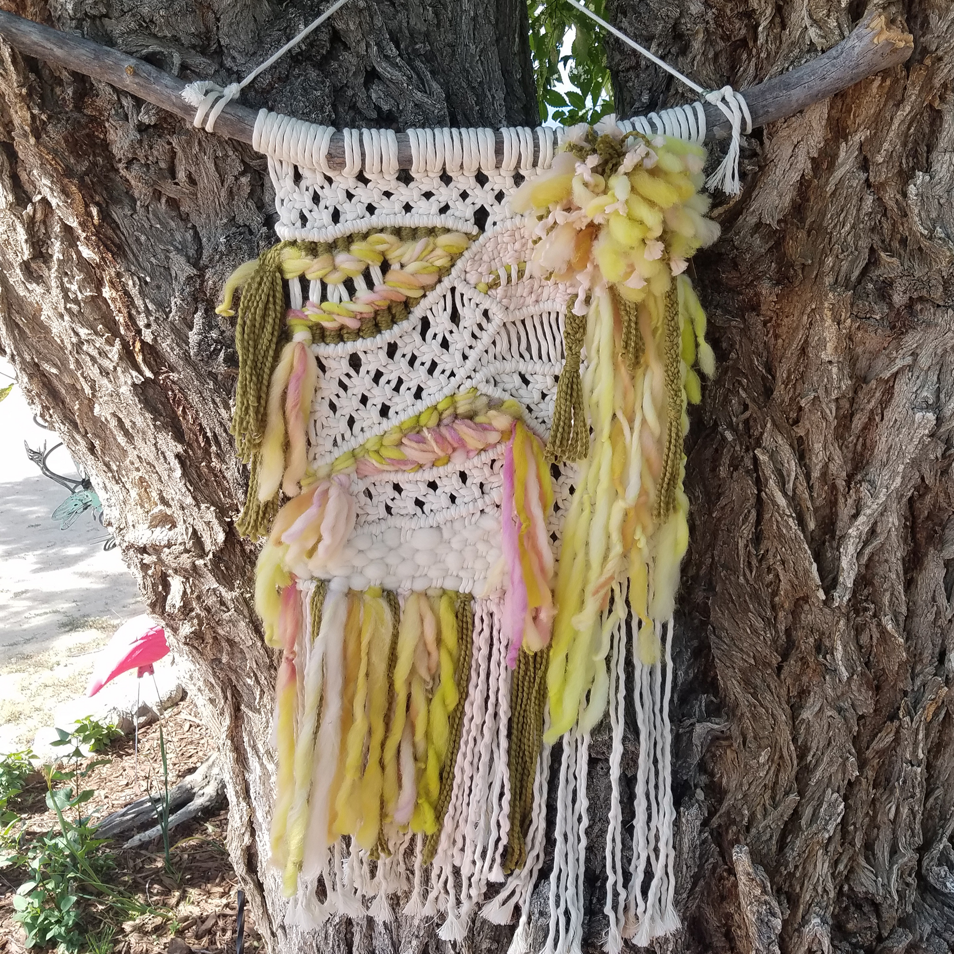 ONE-OF-A-KIND Large Green & Pink Macrame/Woven Beauty Wall Hanging image 3
