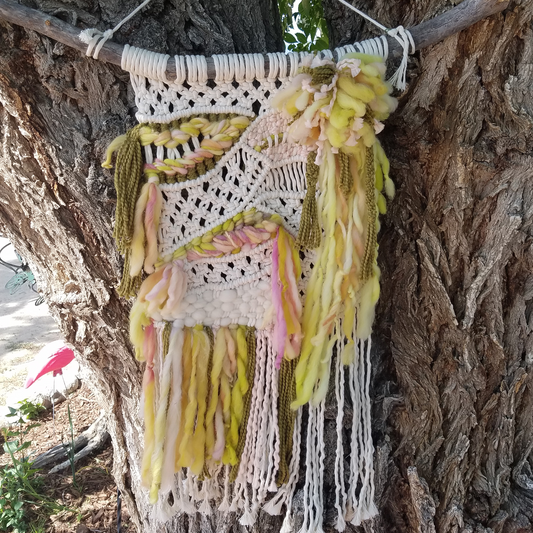 ONE-OF-A-KIND Large Green & Pink Macrame/Woven Beauty Wall Hanging image 0