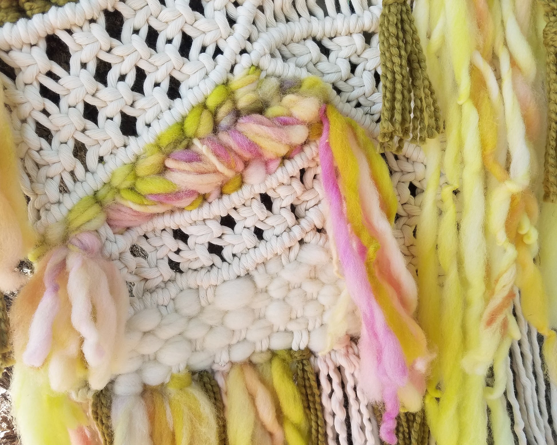 ONE-OF-A-KIND Large Green & Pink Macrame/Woven Beauty Wall Hanging image 6
