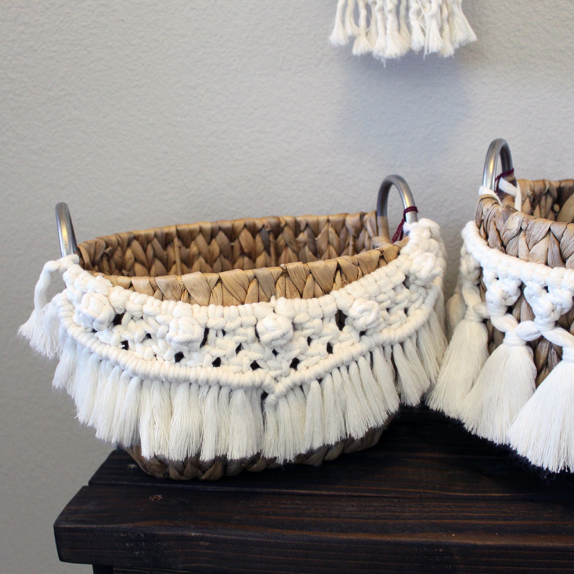 Forget Me Knots Macrame Oval Wicker Baskets image 4