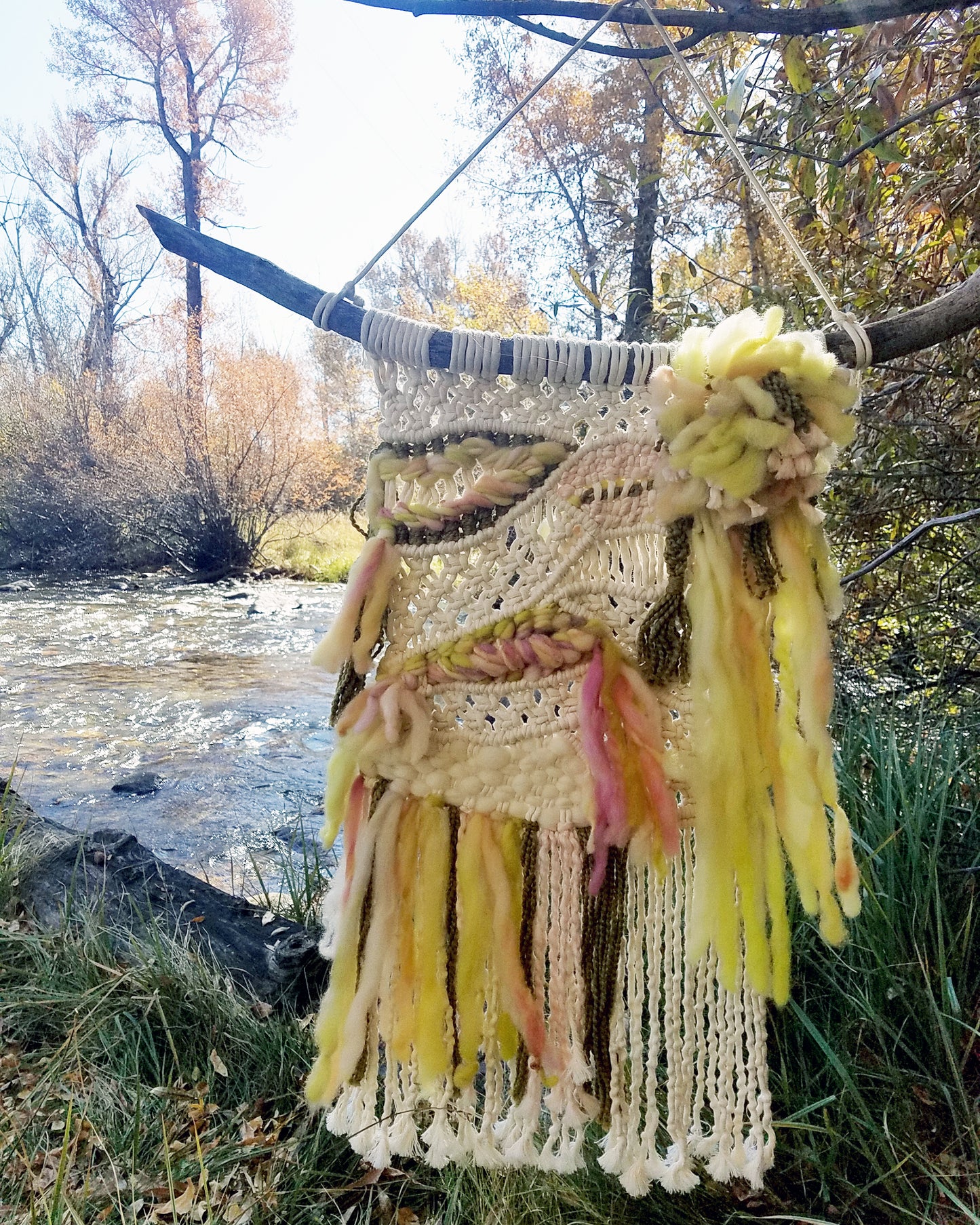 ONE-OF-A-KIND Large Green & Pink Macrame/Woven Beauty Wall Hanging image 1