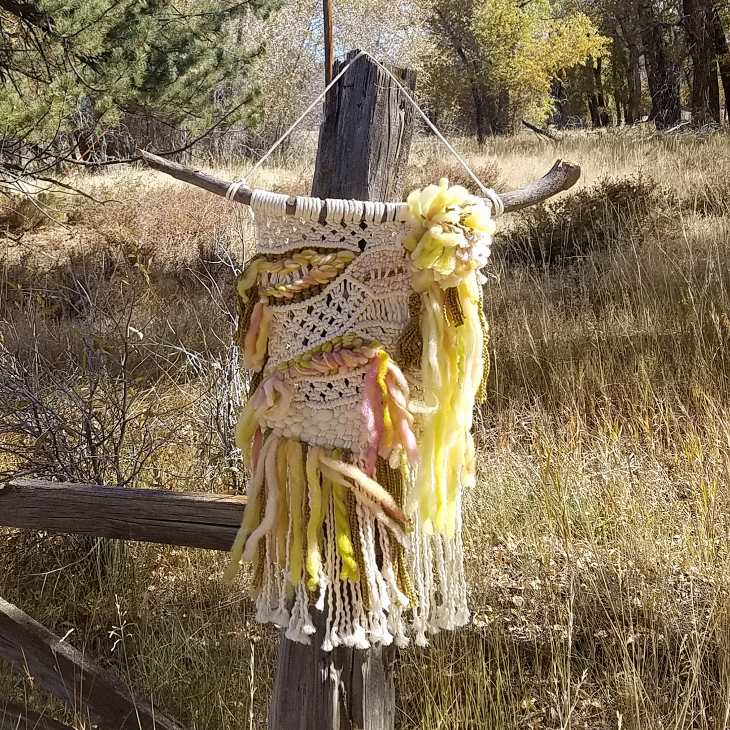 ONE-OF-A-KIND Large Green & Pink Macrame/Woven Beauty Wall Hanging image 2