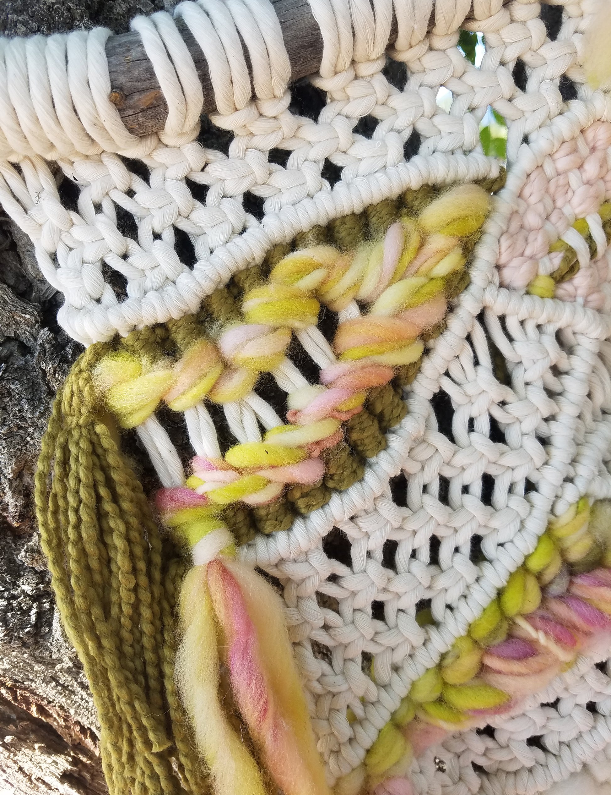 ONE-OF-A-KIND Large Green & Pink Macrame/Woven Beauty Wall Hanging image 5