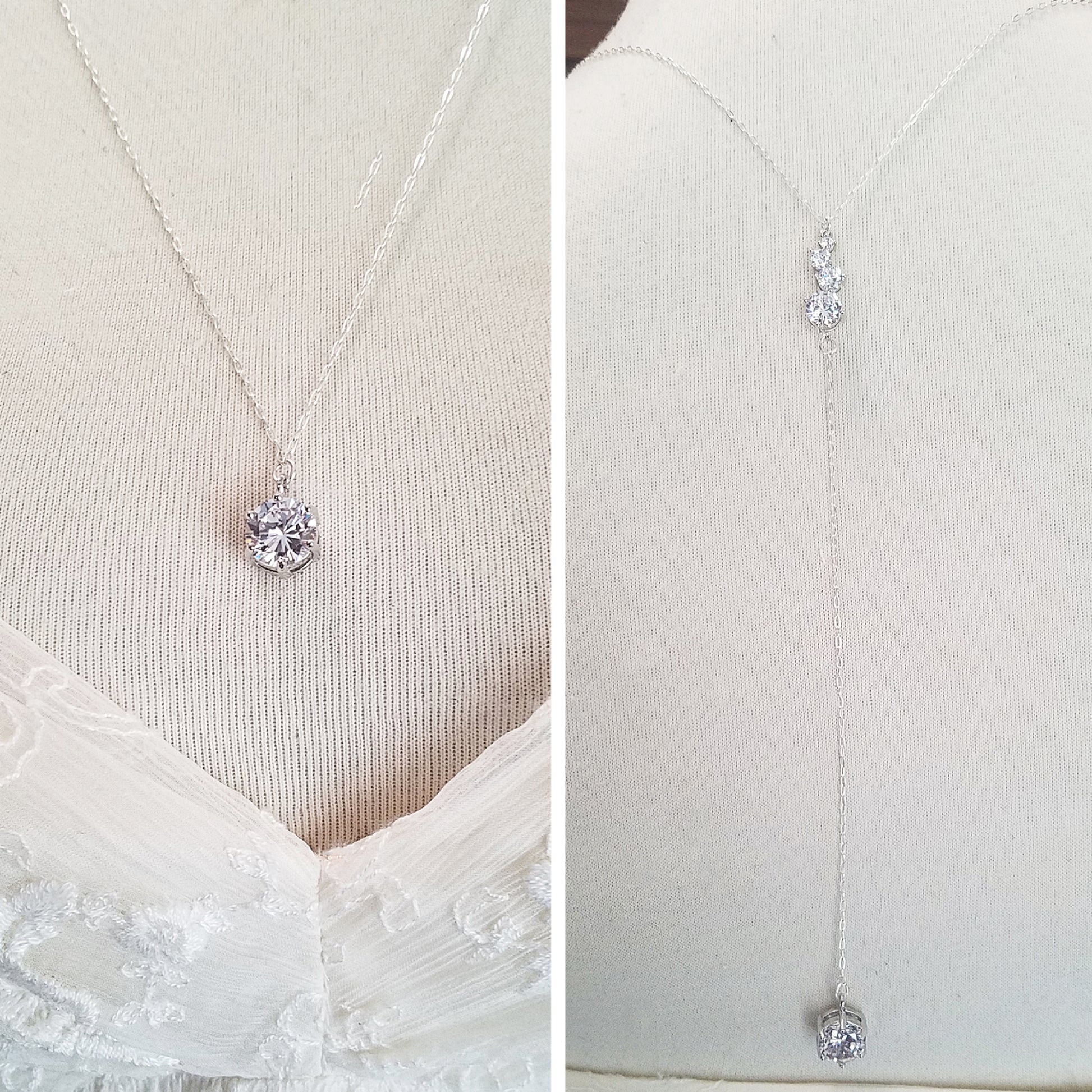 Back Drop Round CZ Bridal Y Lariat Necklace image 1