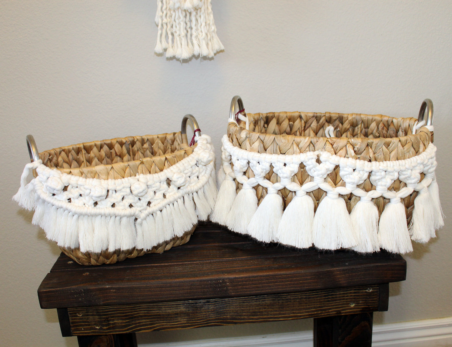 Forget Me Knots Macrame Oval Wicker Baskets image 0